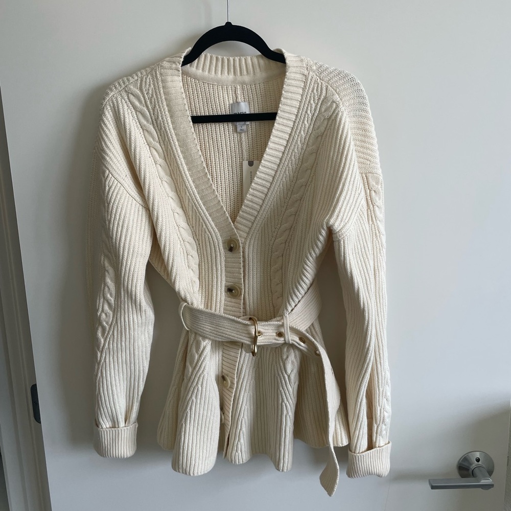 Cream Cable Knit Cardigan with Belt